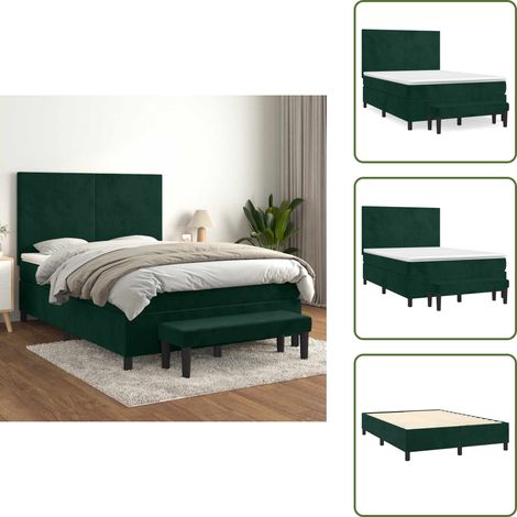 Tête de lit réglable - vidaXL Sommier à lattes de lit et matelas Vert foncé 140x200cm Velours - Banc multifonctionnel (1/5)