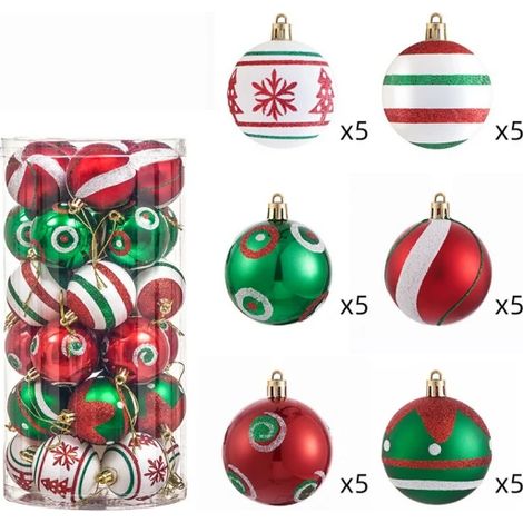 Set mit 6 cm großen Weihnachtskugeln – Verzinkte und bemalte dekorative Kunststoffkugeln für den Weihnachtsbaum (1/4)