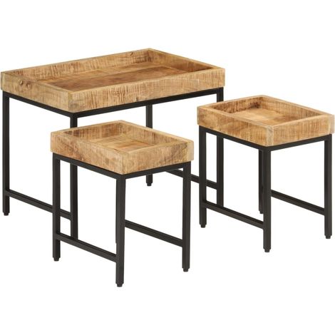 Satztische 3 Stk. Raues Massivholz Mango und Eisen