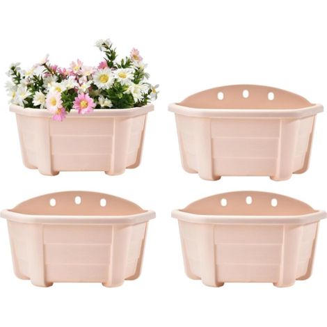 Lot de 4 Pots de Fleurs à Suspendre au Mur de 24,9 cm pour Garde-Corps, clôture, Balcon, Porche, décoration d'intérieur et d'extérieur en Plastique pour Cuisine, Herbes, Plantes, Jardin
