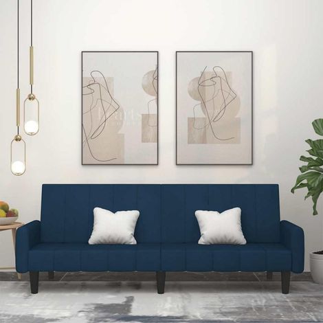 Schlafsofa 2-Sitzer Blau Samt mit Schlaffunktion und Armlehnen (1/5)
