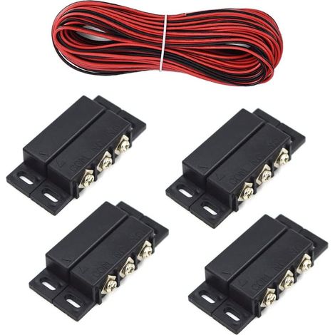5V 12V 24V(NC-NO ) Encastré Alarme De Sécurité Porte Fenêtre Contact Capteur Magnétique Interrupteur Reed+300cm câble,for Alarme de Garage (Noir)(4pcs ) (1/5)