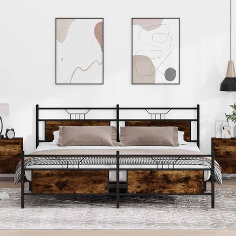 vidaXL Metal Bed Frame without Mattress Smoked Oak 193x203 cm (1/5)