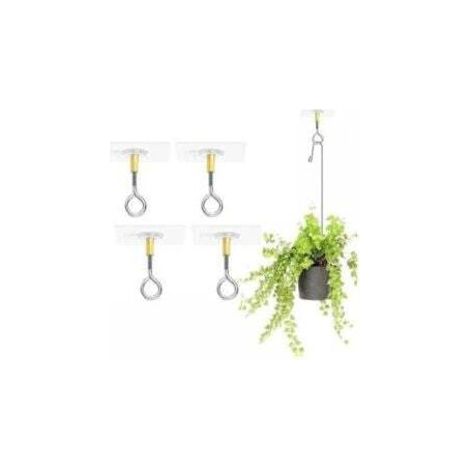 Lot de 4 crochets de plafond autocollants, sans perçage, pour suspendre des plantes, avec crochets de plafond en acier inoxydable, crochets de plafond autocollants, peut supporter 5 kg (1/4)