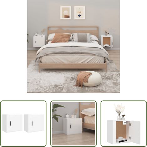 vidaXL Holzwerkstoff - Wand-Nachttische 2 Stk. Weiß 50x30x47 cm (1/5)