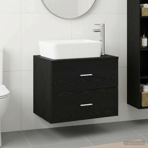 vidaXL Juego de muebles de baño Roble Negro Madera de ingeniería (1/5)