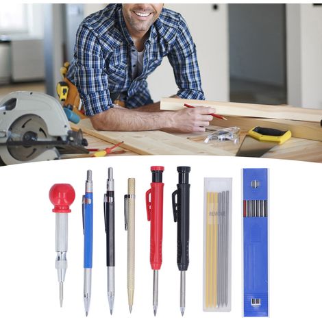 Ensemble de 24 marqueurs pour le travail du bois + marqueur en alliage + poinçon pour trou central de tige blanche + recharges multicolores (1/5)