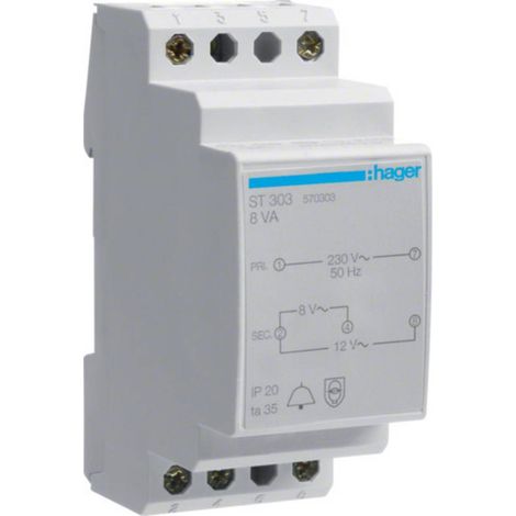 Hager ST303 Trasformatore per campanello 8 V, 12 V 1 A