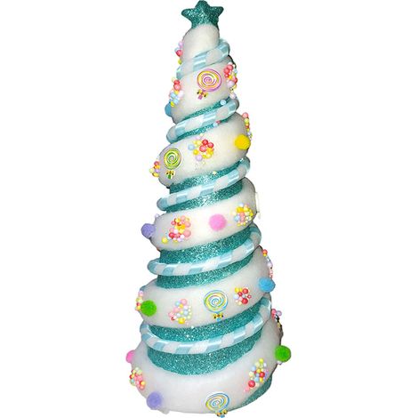 Albero di natale glitterato celeste con lecca lecca caramelle H38 idea regalo natalizia decorazione casa cucina (1/2)