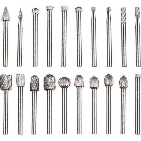 Jeu de 20 limes rotatives HSS en carbure – Tiges de 1/8' (3 mm) – Pour sculpture, gravure, perçage, polissage des métaux (1/5)