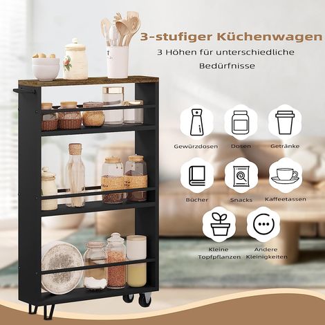 Woltu – Desserte de cuisine à roulettes 47x13x80cm – Étagère en bois composite E1 avec freins – Capacité 20kg – Pour espaces restreints