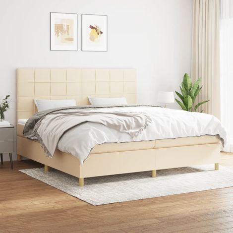 Lit adulte Contemporain Lit à sommier tapissier avec matelas Crème 200x200 cm Tissu 33125 (1/5)