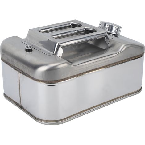 Bidon d'essence 10L en acier inoxydable argenté, réservoir de liquide eau/gas pour voiture, tondeuse et tronçonneuse (1/5)