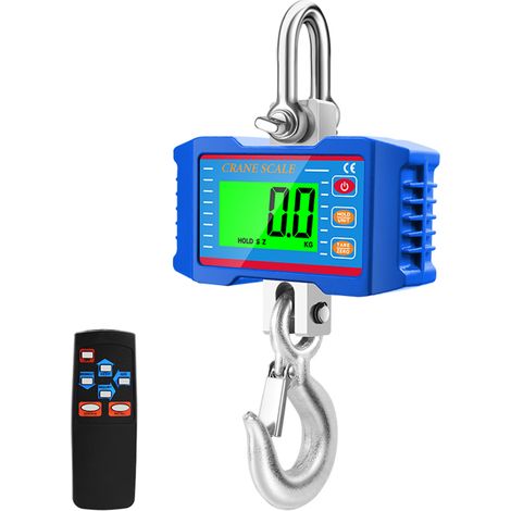 Báscula digital robusta de 1000 kg con gancho, pantalla LCD retroiluminada, cambio de unidades, retención de datos, tara y puesta a cero. (1/5)