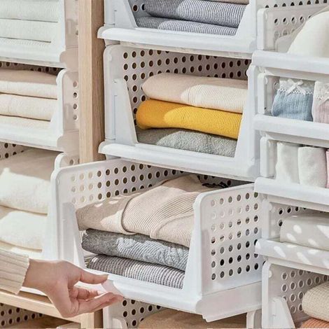 Organisateur Armoire Vetement 3 pcs Organisateur Tiroir Empilable Rangement Dressing Organisateur Plastique Boite Rangement Vetement pour Chambre, Penderie, Dressing, 43 x 32.5x 18 cm, Bl (1/2)