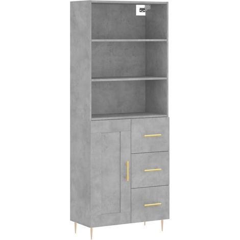 Aparador buffet cómoda armario mueble organizador cocina salón salón alto 69,5 x 34 x 180 cm madera contrachapada gris 020034614