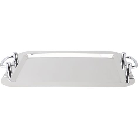Plateau de service rectangulaire en acier inoxydable avec poignée, 47,5 cm, restaurant, hôtel et buffet, argent (1/5)