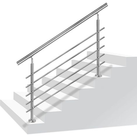Froadp Geländer 200cm Edelstahl Treppengeländer Winkelverstellbar Handläufe mit Kugelring & 2 Pfosten Innen Stange Geländer-Set, 5 Querstäbe (1/5)