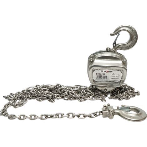 Paranco manuale in acciaio inox con catena da 3 m, portata massima 1000 kg, gancio di sicurezza. Breckner Germany (1/5)