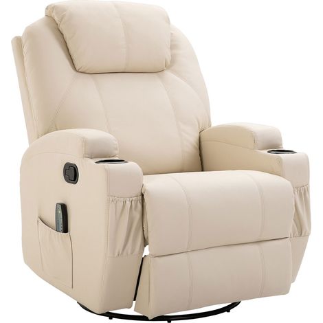 Relaxsessel mit liegefunktion massagesessel elektrisch 5 massage modi kunstleder cremewei 84x92x109cm 211501873 (1/5)