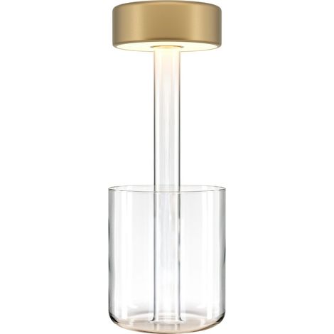 Maytoni AI Collaboration Lampe de table LED intégrée rechargeable moderne, intensité variable, transparente, commande tactile, abat-jour doré 120 lm