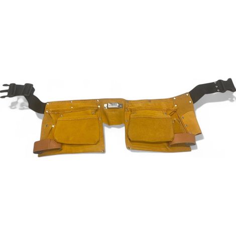 Borsa da carpentiere in pelle bovina con 10 tasche cuciture rinforzate porta utensili martelli e flessometro cintura regolabile (1/5)