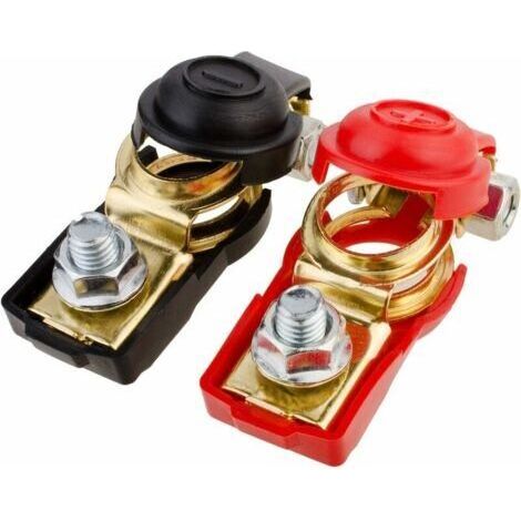 Cosse Batterie Bornes de Batterie Connecteurs de Batterie, Coupe Batterie pour Bateau/Camion/Voiture/Van, Rouge et Noir, Positive et Négative (1 pair) (1/4)