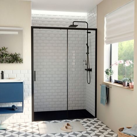 Swiss Aqua Technologies TEX BB Porta doccia scorrevole anticalcare per doccia 140x195cm con profili neri opachi (TEXDBB140CT-SET)
