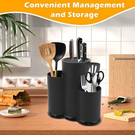 3 en 1 Blocs à Couteaux Vides Universel, Support à Couteaux de Cuisine, Rond Rangement Couteaux de Cuisine (1/5)