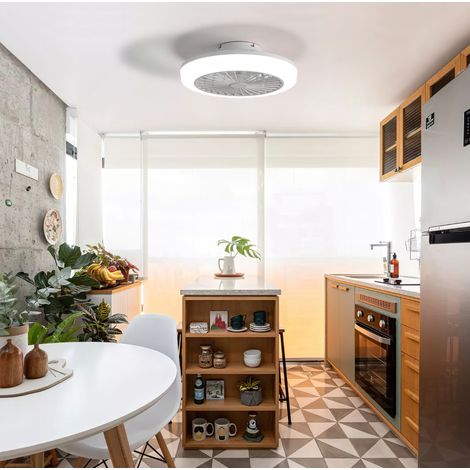 Ventilatore da soffitto LED reversibile 46 cm con telecomando, ABS bianco, 60 W OKWISH (1/5)