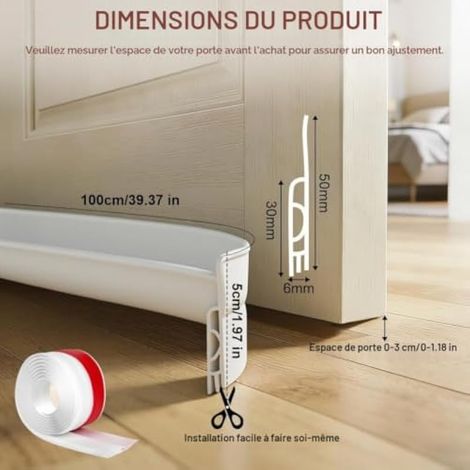 Bas de Porte Adhésif 100cm, Joint de Porte D'entrée, Bande d'Étanchéité avec Isolation Phonique, Stop à l'air Froid, pour Fenêtres, Portes d'Entrée (1/4)
