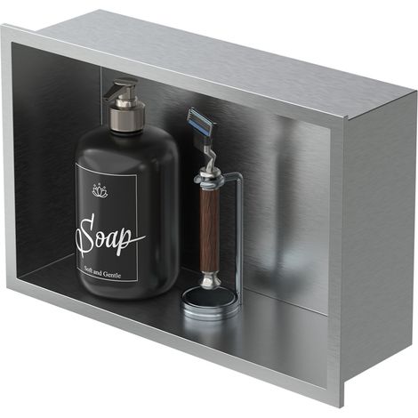 LuxeBath Nicho de Ducha de Acero Inoxidable 20x30x10 cm Plateado Marco de Pared Empotrado Alicatable Estante Integrado Instalación Flexible para Almacenamiento Organizador de Utensilios para Baño