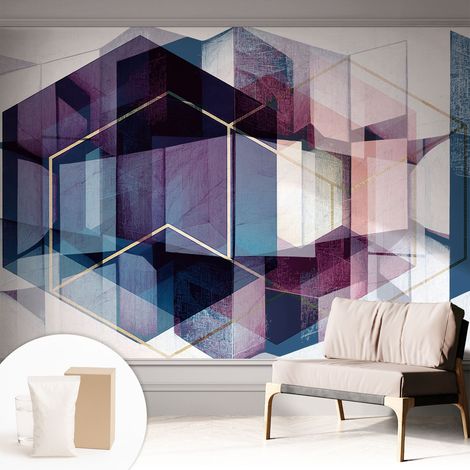 Tapete Vliestapete mit Kleber für Wohnzimmer Schlafzimmer Küche - Wanddekoration  Geometrische Würfel 312x219 cm