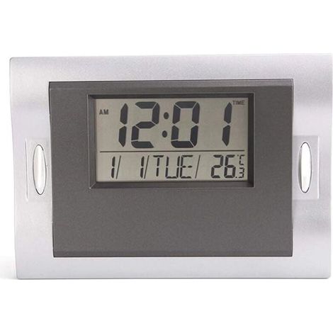 Moderno orologio silenzioso da soggiorno, schermo LCD, sveglia elettronica creativa, ora/data/settimana/temperatura, orologio da tavolo (grigio) (1/4)