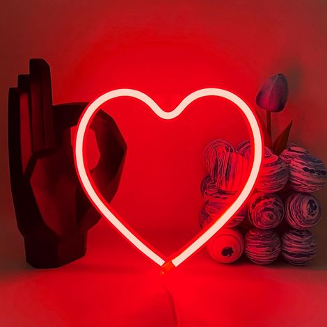 Coeur Néon Signes Enseigne Lumière Néon Signe de Néon LED Rouge Par Batterie ou Par Usb Pour Maison Chambre D'enfants Fête D'anniversaire Bar Décor (1/5)