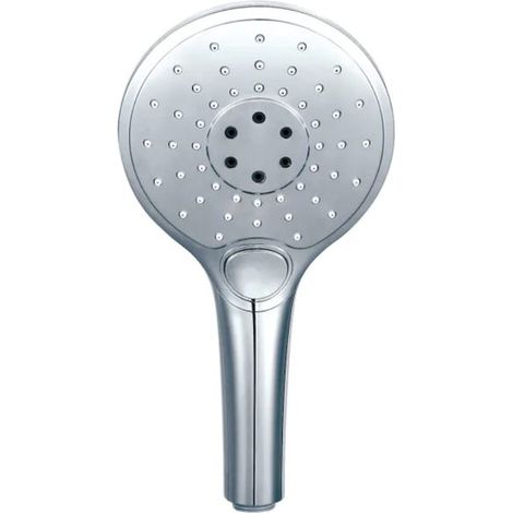 Cabezal de ducha cromado con 3 chorros ABS de 120 mm, seleccionables mediante botón.