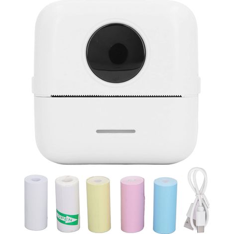 Mini imprimante thermique Bluetooth sans fil portable pour étiquettes, reçus et notes - Impression sans encre, blanche (1/5)