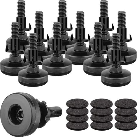 Nivel de patas con rosca de 3/8"-16, juego de 12 piezas, ajustable, con inserto roscado para mesas, sillas, armarios y sofás, color negro. (1/5)