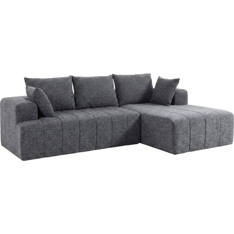 Canapé d'angle 3 places en L avec pouf, canapé-lit convertible nuage en chenille avec rembourrage à ressorts, gris (1/5)