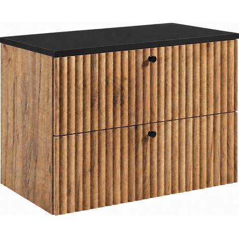 Mobile da bagno sospeso con piano 80, rovere craft oro + piano nero, maniglie in tre colori, 80 x 46 x 58,6 cm (1/5)