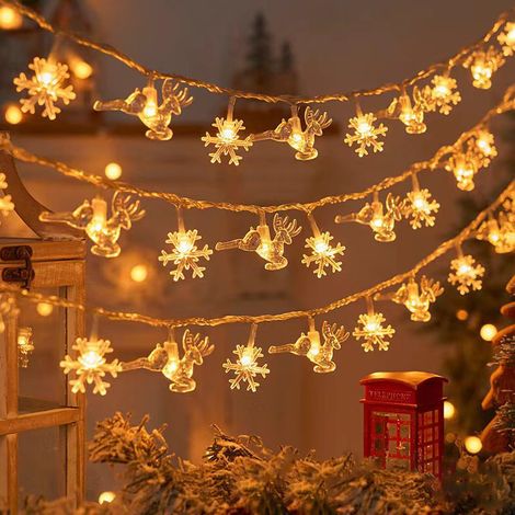 Guirlande Lumineuse Flocon 1,5m/3m (Sans Piles), Décor Sapin de Noël, Décoration Extérieur Camping, Patio Maison, Fête Nouvel An 2025, Guirlandes LED pour Intérieur/Extérieur