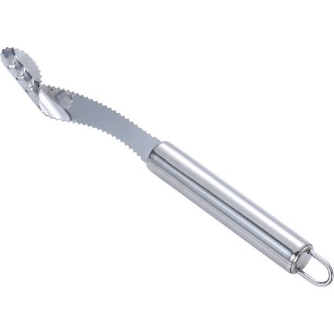 23 cm langer Gemüseentkerner aus Edelstahl mit gezahnter Klinge und Aufhängering. (1/5)