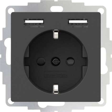 2USB 2U-449351 Presa di corrente per montaggio a filo VDE, con USB, Protezione per i bambini IP20 Antracite (1/4)