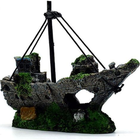 Épave Décoration Aquarium - Résine Non Toxique - 12 Cm - Pour Aquarium Eau Douce Et Marine - 1 Pièce (1/5)
