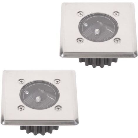 2er-Set LED-Solar-Bodeneinbaustrahler – Quadratisch – 8,5 x 8,5 cm – Edelstahl – 2 Einbaustrahler – IP44