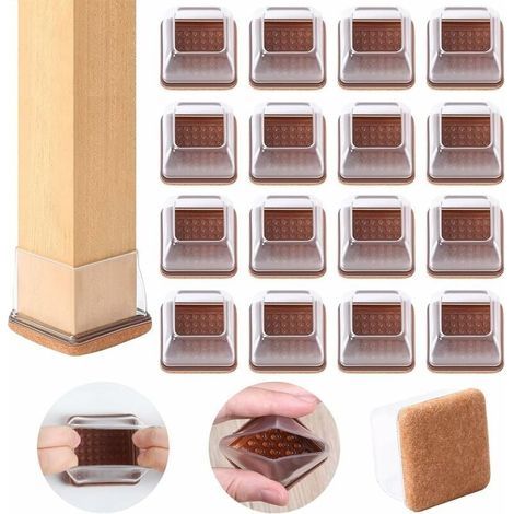 Set mit 16 quadratischen Silikon-Bodenpads, transparent, mit Filzunterseite, keine Kratzer oder Geräusche (1/4)