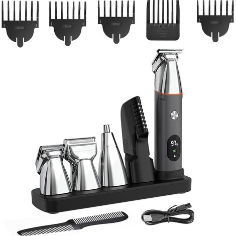 Cortadora de cabello para hombres, recortadora de barba, kit de afeitado 5 en 1 para hombres, batería recargable USB-C, recortadora precisa para nariz, orejas y cuerpo, afeitadora multifuncional para  (1/5)