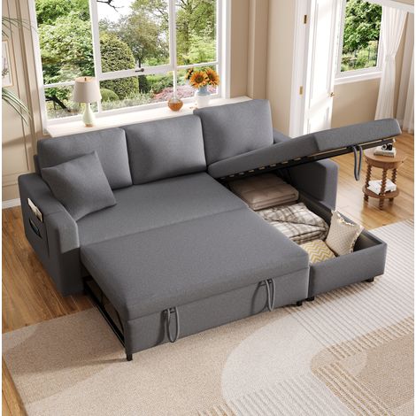 Sofá rinconera convertible con arcón, 3-4 plazas, gris oscuro DESVIAE (1/5)
