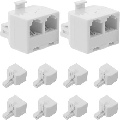 Répartiteur de Ligne Téléphonique Rj11 6p4c, 10 Pièces 1 Mâle vers 2 Femelles, Plastique Alliage, Blanc, pour Modems et Téléphones Fixes (1/5)