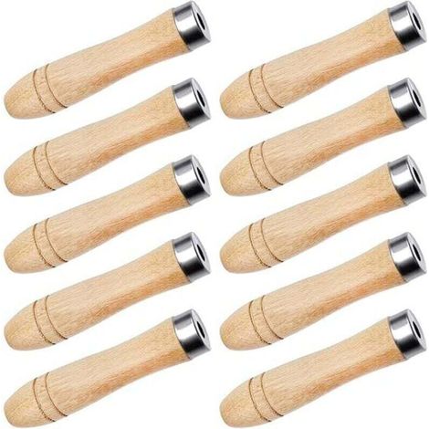 10 pièces Poignée de Fichier en Bois avec Colliers en Métal, Manche Bois pour Lime, Poignée de Dossier en Bois pour Outil de Coupe de Fichier Manuel